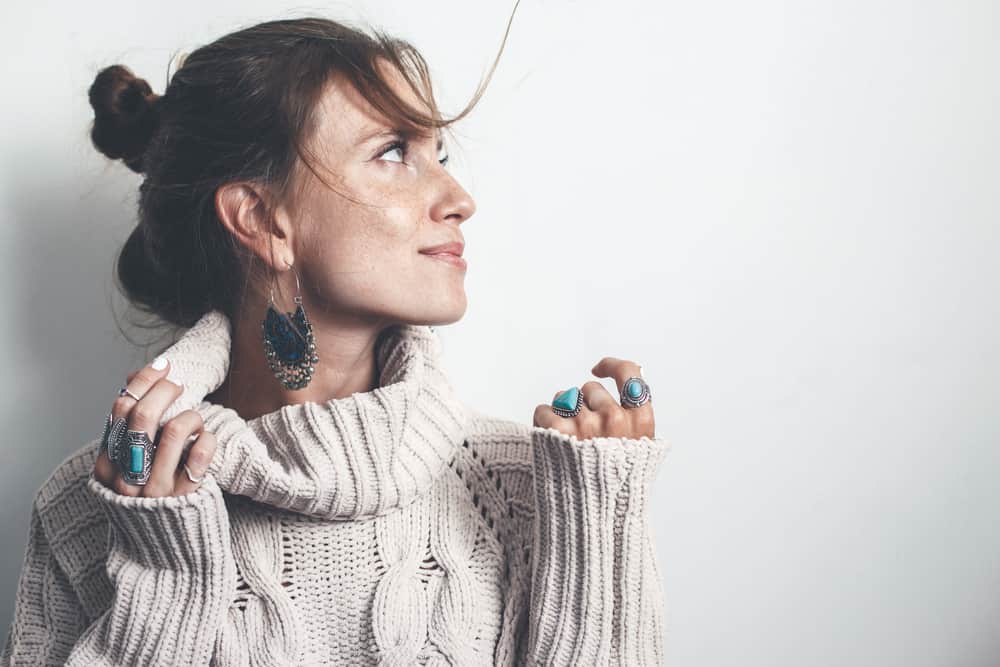 A Lady Wearing a Knitted Turtle neck
