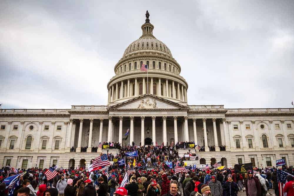 A Picture of the White House with Protesters