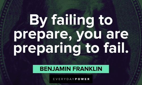"By failing to prepare, you are preparing to fail.” – Benjamin Franklin Time Management Quotes about preparation