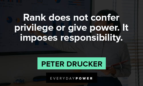 Peter Drucker Quotes about rank does not confer privilege or give power. it imposes responsibility