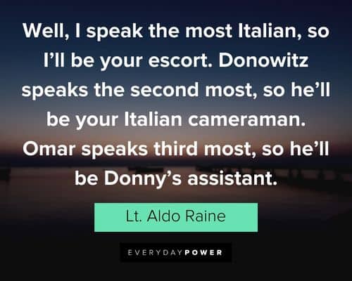 Inglourious Basterds quotes about donowitz speaks the second most, so he'll be your Italian cameraman
