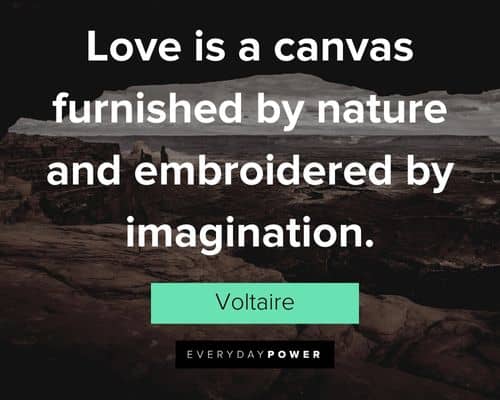 Voltaire Quotes about love is a canvas furnished by nature and embroidered by imagination