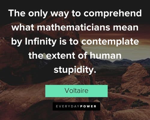 Voltaire Quotes about the only way to comprehend what mathematicians mean by Infinity is to contemplate the extent of human stupidity