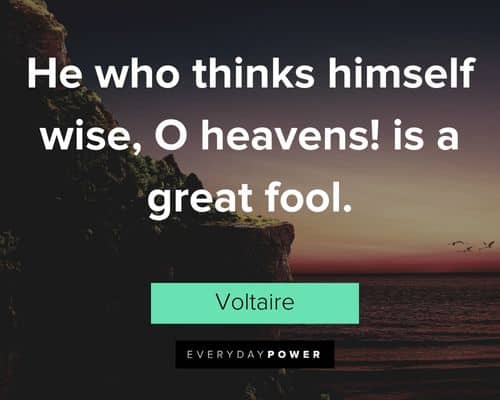 Voltaire Quotes about he who thinks himself wise, O heavens! is a great fool