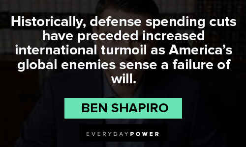 Ben Shapiro Quotes about historically, defense spending cuts have preceded increased international turmoil