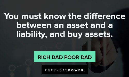 Rich Dad Poor Dad quotes about you must know the difference between an asset and a liability, and buy assets