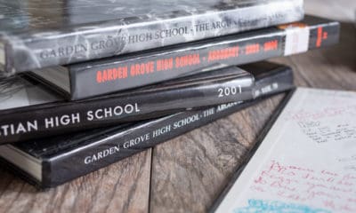 a stack of yearbooks